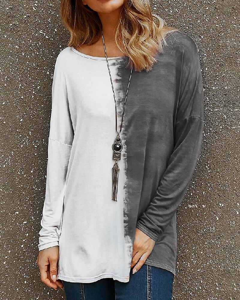 

Colorblock Backless Long Sleeve Casual T-Shirt, Gray