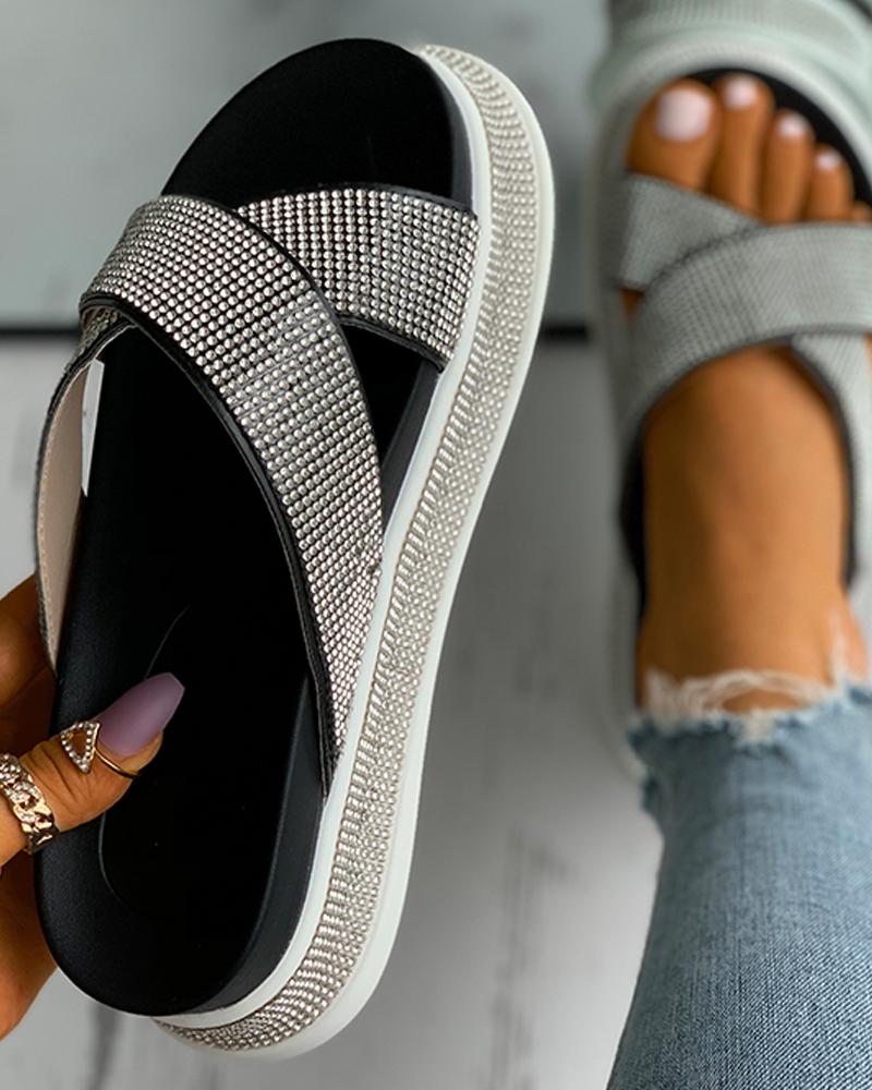 

Studded Platform Slippers, Black