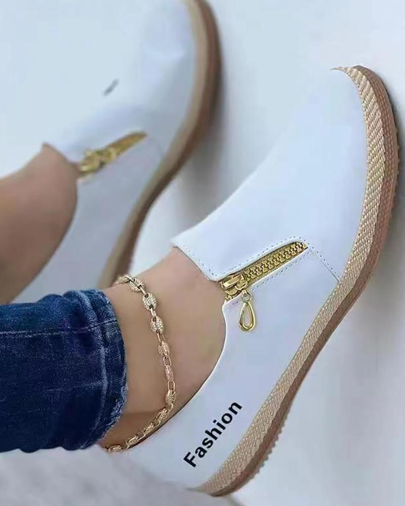 

Zip Side Letter Pattern Sneakers, White