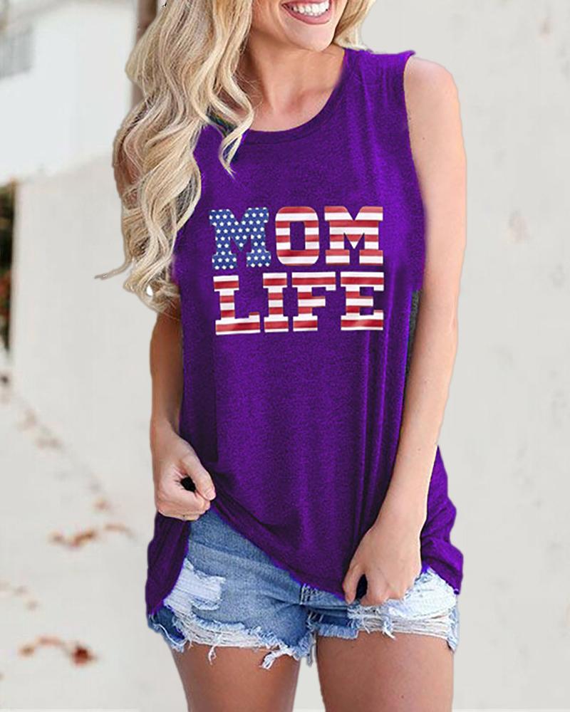 

Independence Day Letter Flag Print Sleeveless Top, Purple