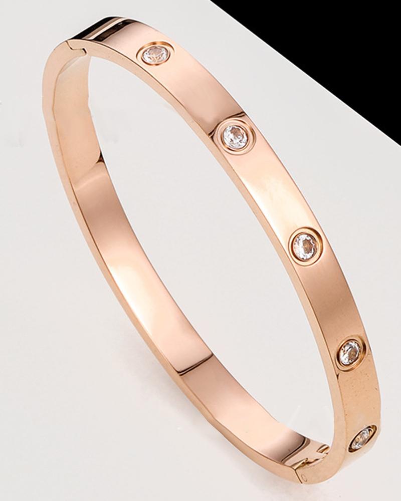 

1pc Rhinestone Decor Simple Fashionable Bracelet, Rose gold