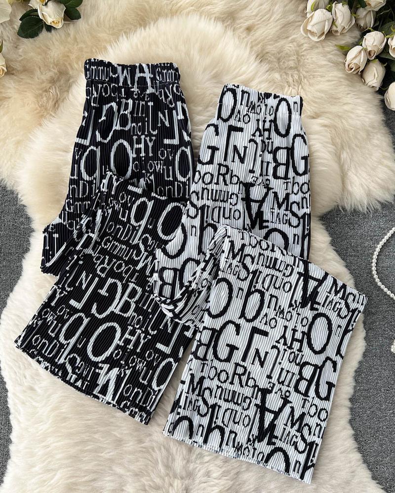 

Vintage Letter Print Wide Leg Pants, White