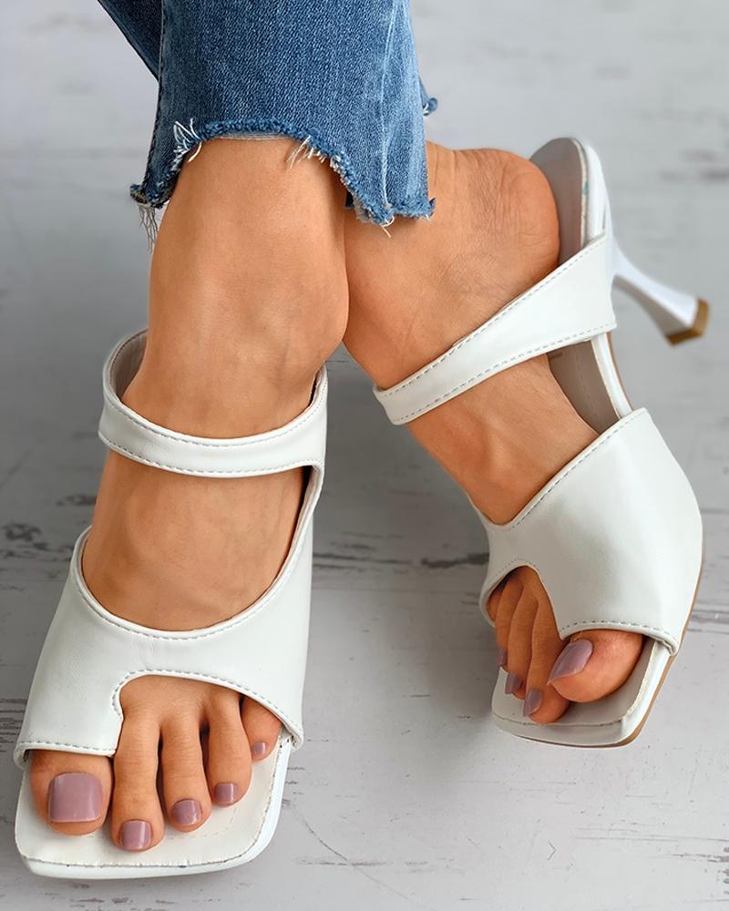 

Toe Ring Cutout Mule Sandals, White