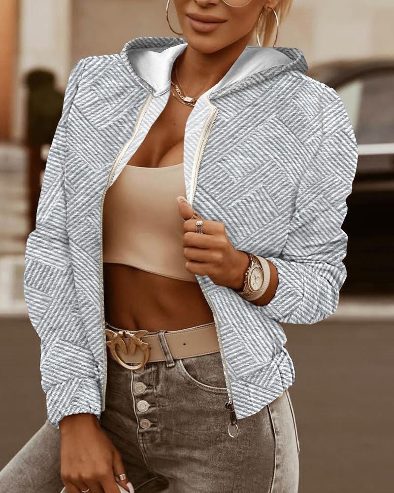 

Zipper Design Hooded Textured Casual Coat, Gray