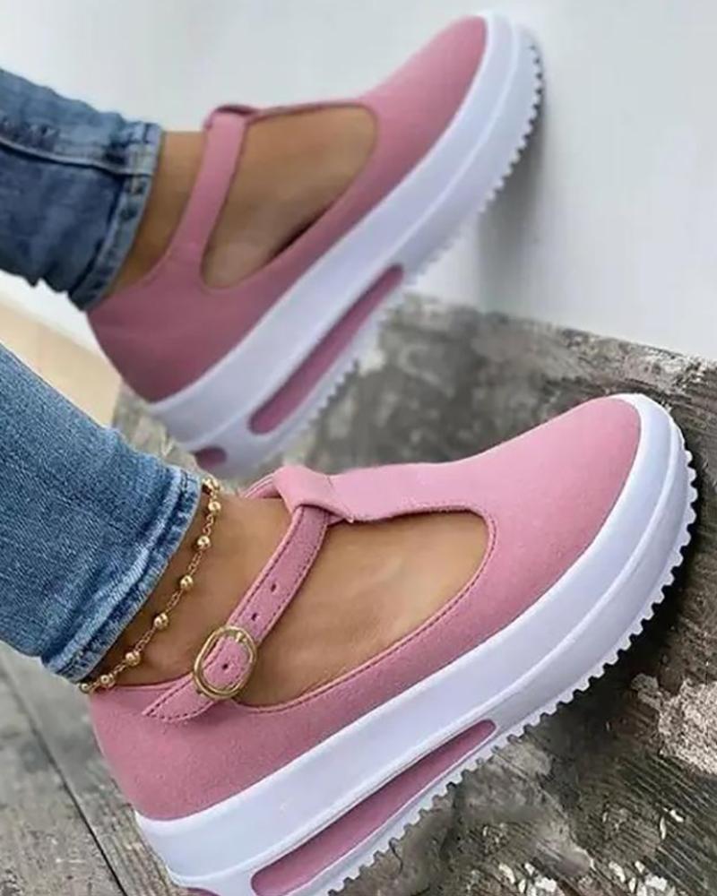 

Cutout Buckled Slip On Muffin Sneakers, Pink