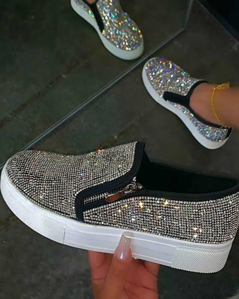 

Chaussures à plateforme à bout fermé et fermeture à glissière en strass, Black