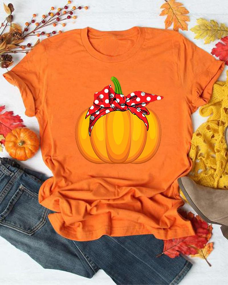 

Halloween Short Sleeve Pumpkin Print Top, Yellow