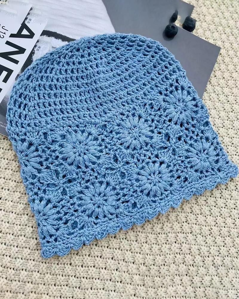

Crochet Knitted Hollow Out Hat, Blue