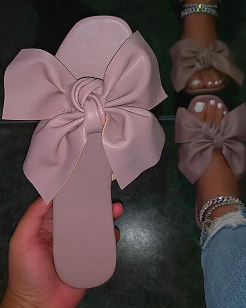

Bowknot Design One Strap Slippers, Pink