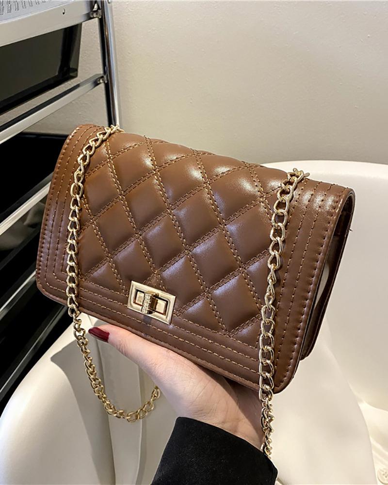 

Quilted Twist Lock Square Shaped Crossbody Bag, Brown