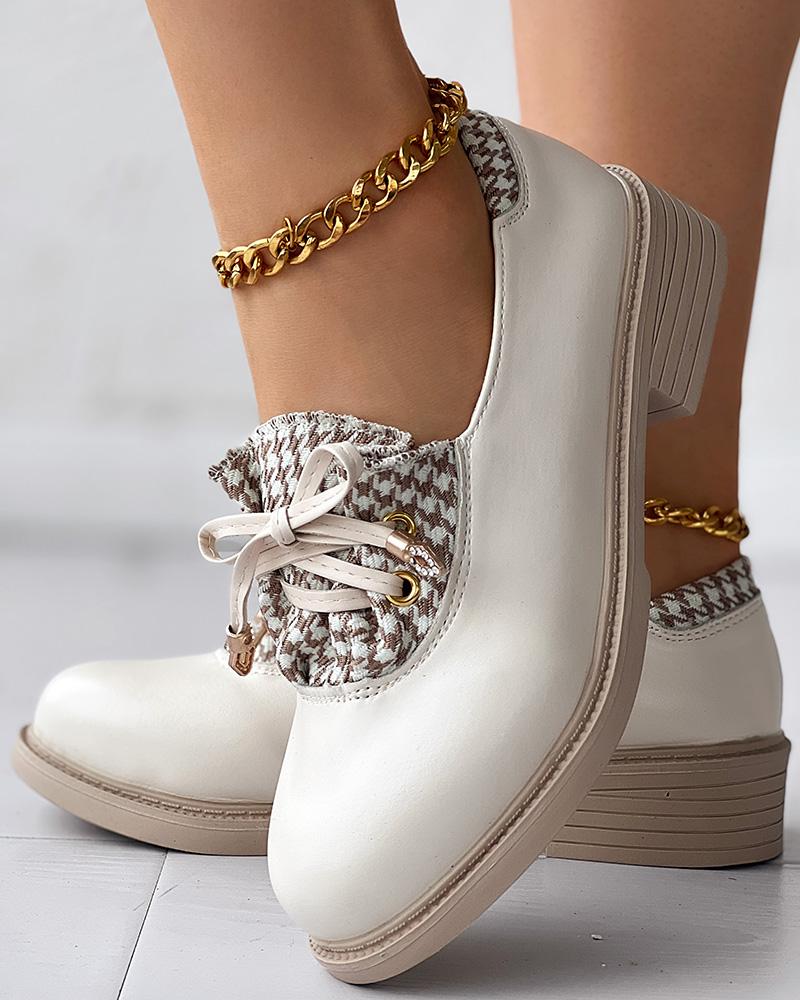 

Houndstooth Patch Lace-up Chunky Loafers, Apricot