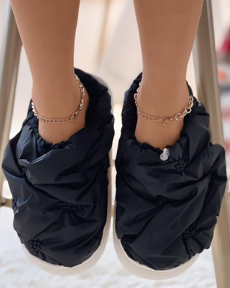 

Ruched Round Toe Lined Slippers, Black