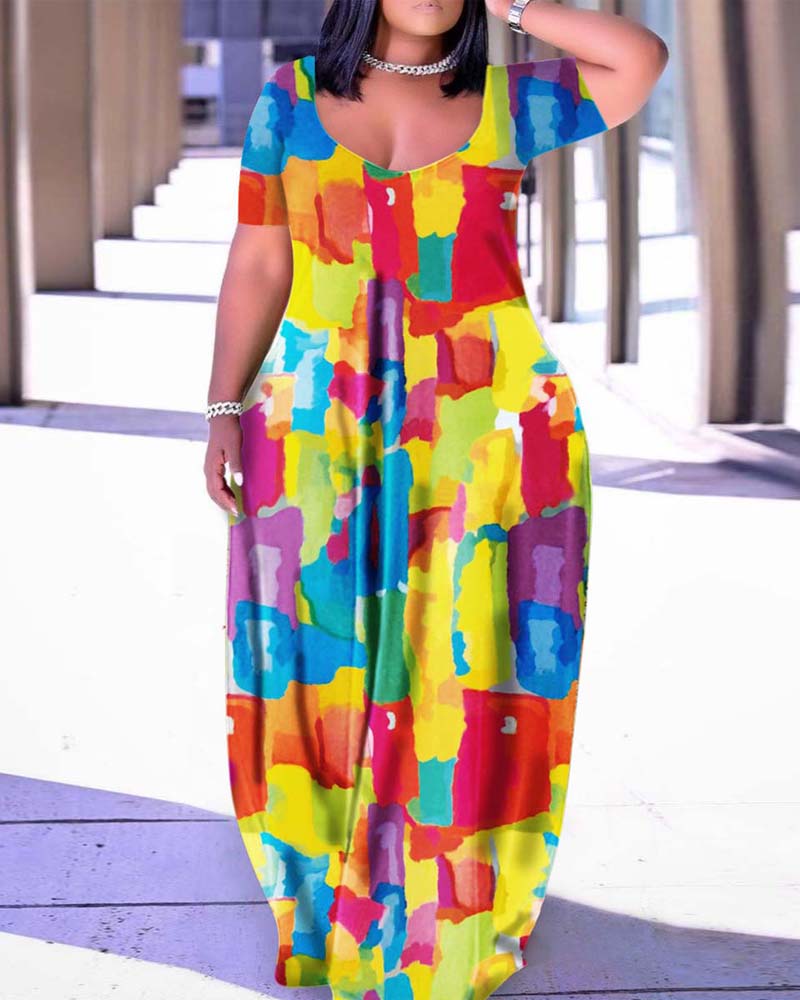 

Plus Size Tie Dye Print Casual Maxi Dress, Multicolor