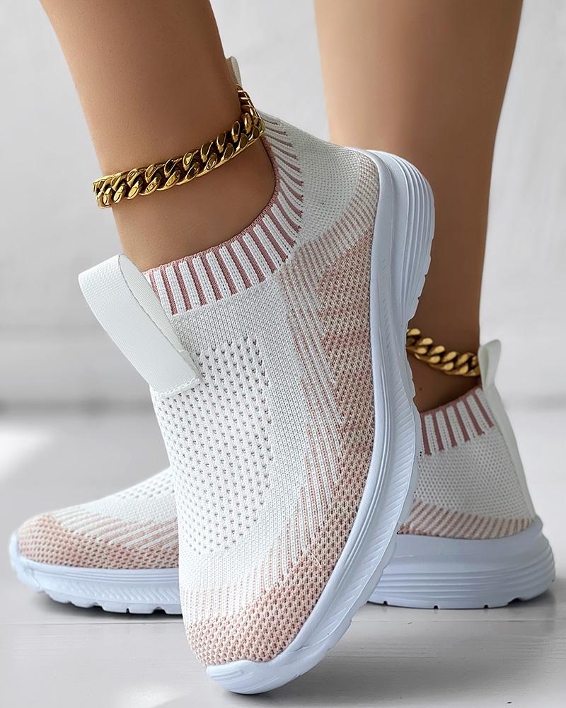 

Colorblock Slip On Knit Running Sneakers, Pink