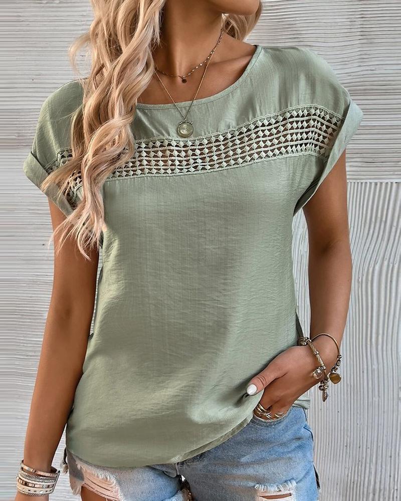 

Hollow Out Cap Sleeve Top, Green