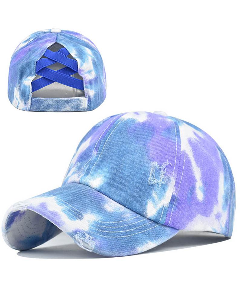 

Ripped Tie Dye Crisscross Back Baseball Cap, Style4