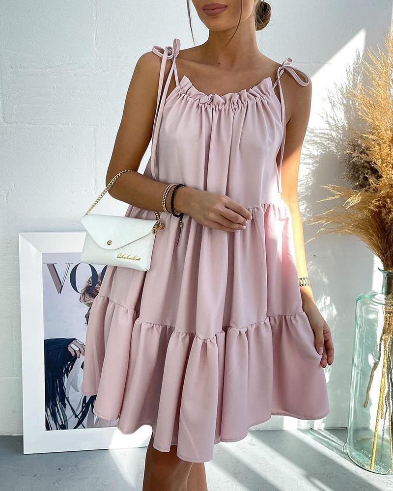 

Ruffles Ruched Tied Detail Casual Dress, Pink