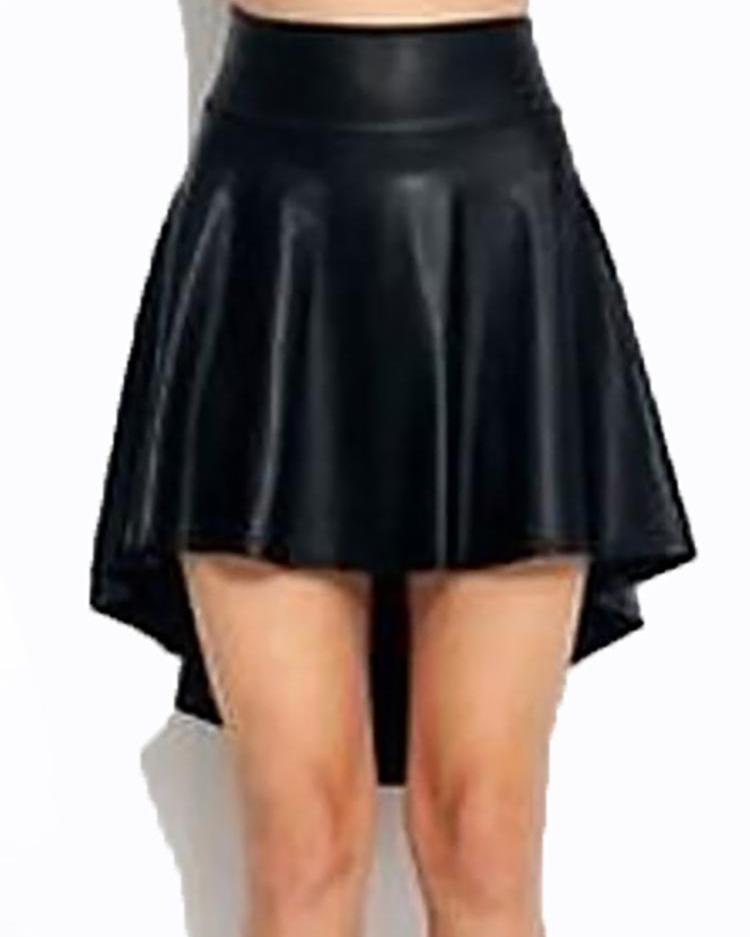 

High Waist Dip Hem Ruched Skirt, Black