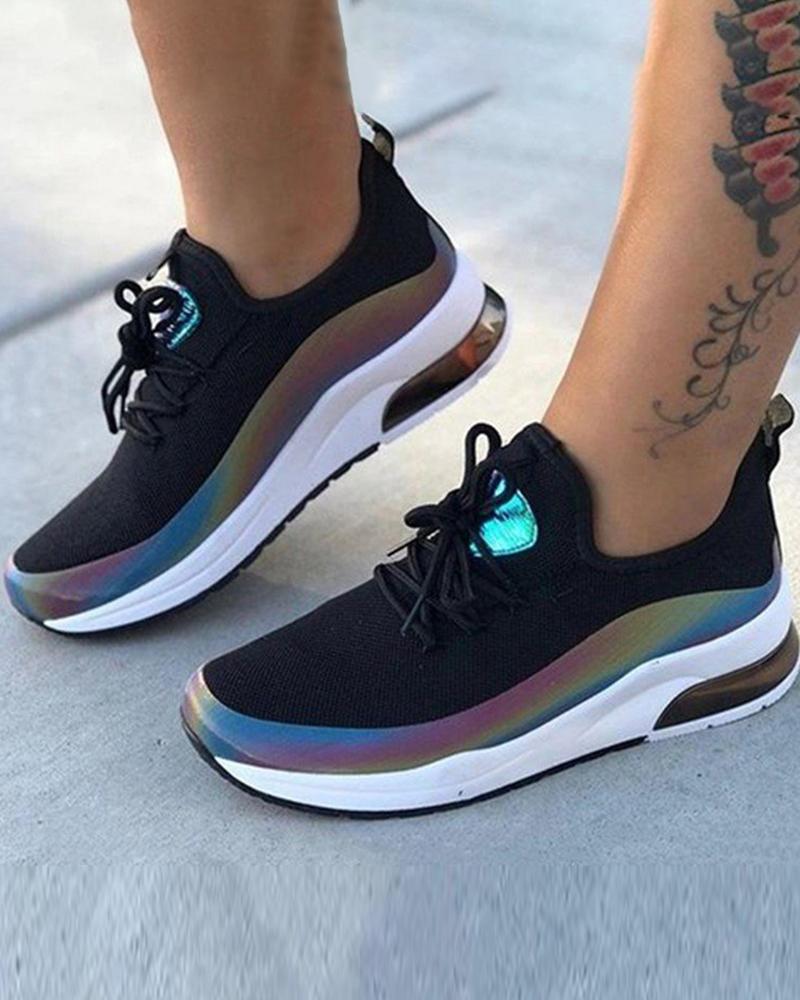

Colorblock Lace-up Breathable Sneakers, Black