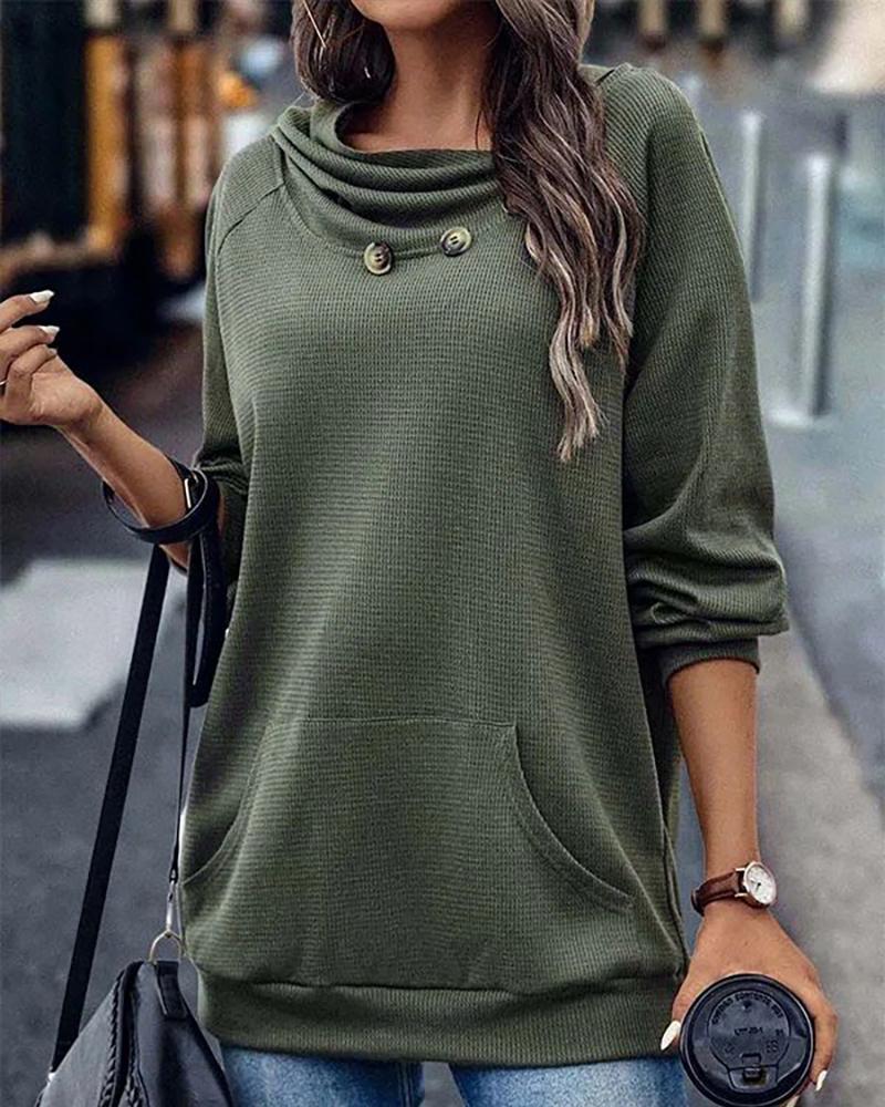 

Buttoned Pocket Design Hooded Sweatshirt, Green