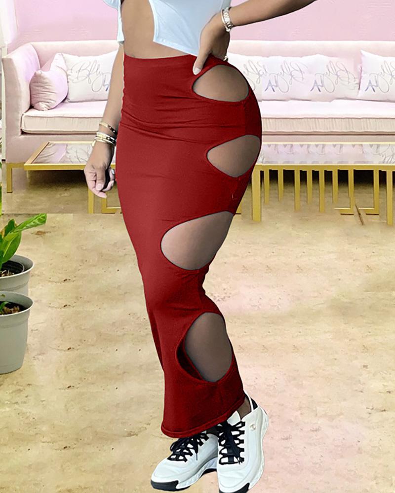 

Cutout High Waist Skinny Maxi Skirt, Red