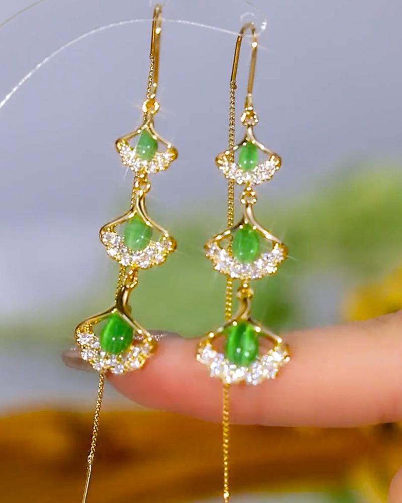 

1Pair Rhinestone Shell Shaped Line Earrings, Green