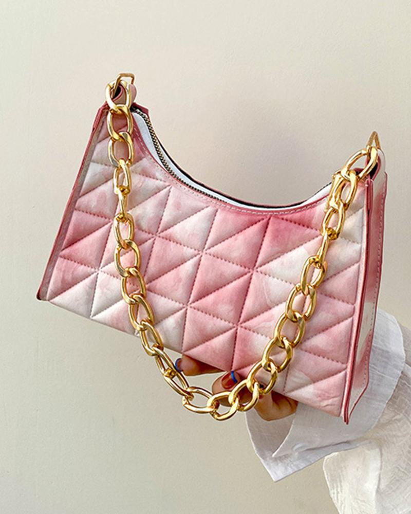 

Quilted Argyle Ombre Chain Strap Shoulder Baguette Bag, Pink