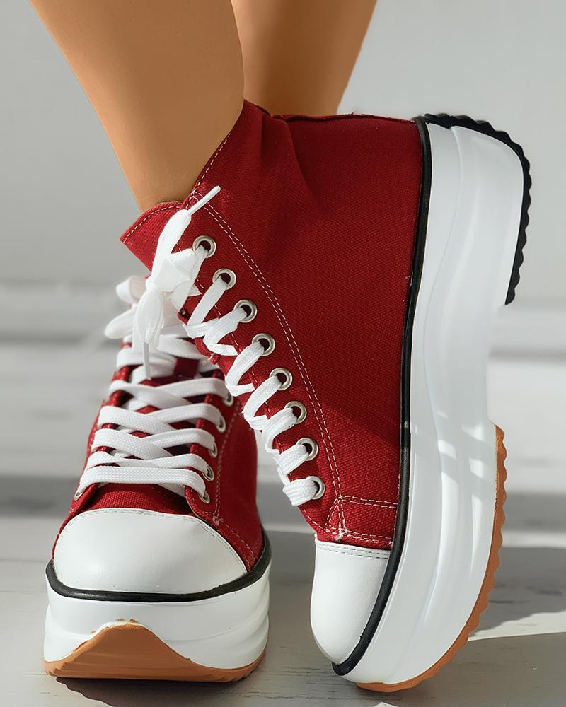 

High Top Lace-up Skate Shoes, Red