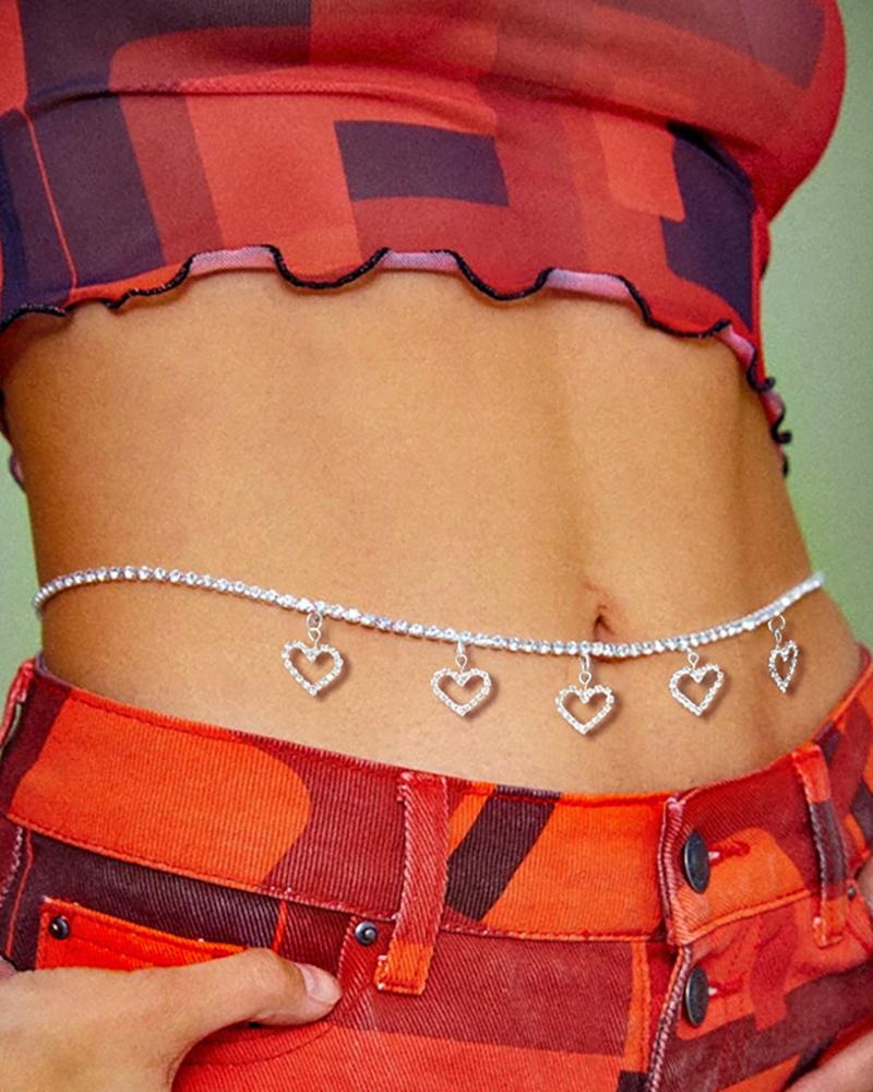 

Heart Decor Studded Waist Chain, Silver