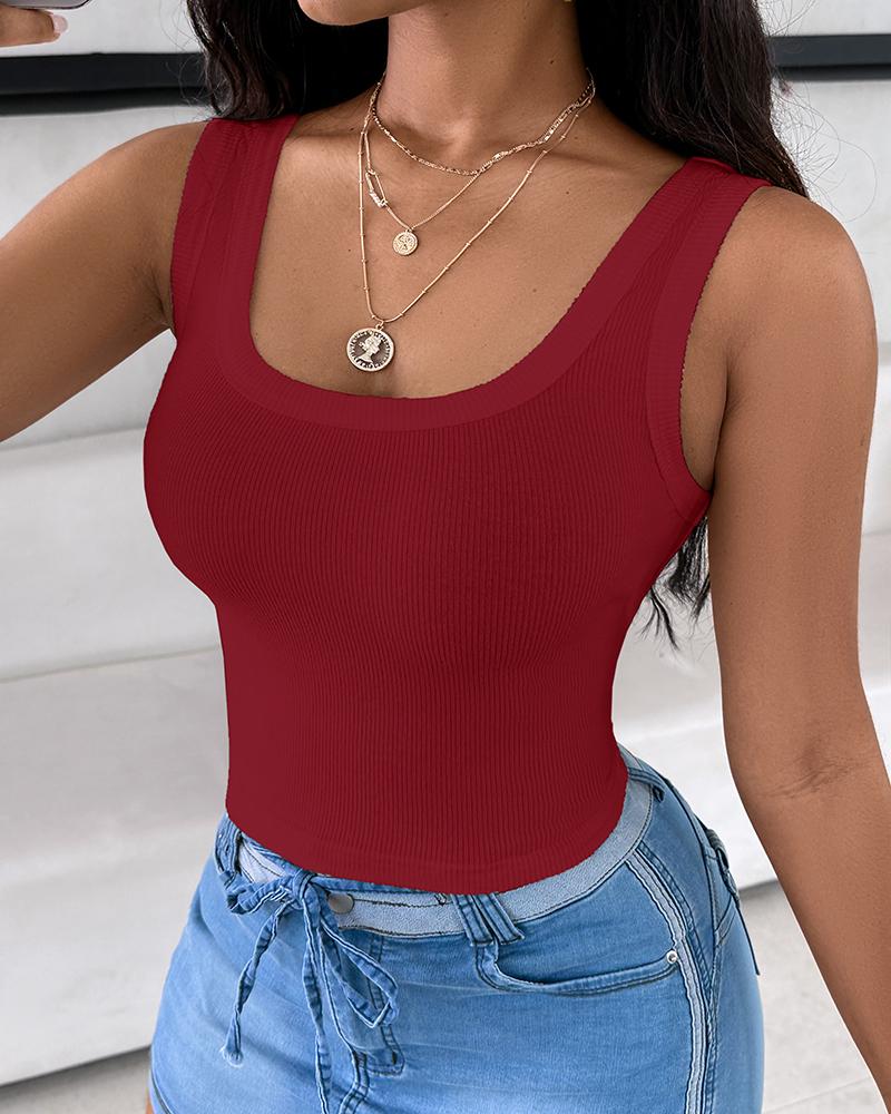 

Scoop Neck Sleeveless Ribbed Tank Top Cami Tee Shirts, Red