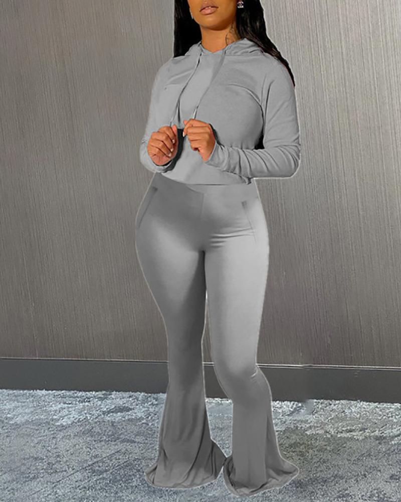 

Long Sleeve Hooded Sweatshirt & Bootcut Pants Set, Gray