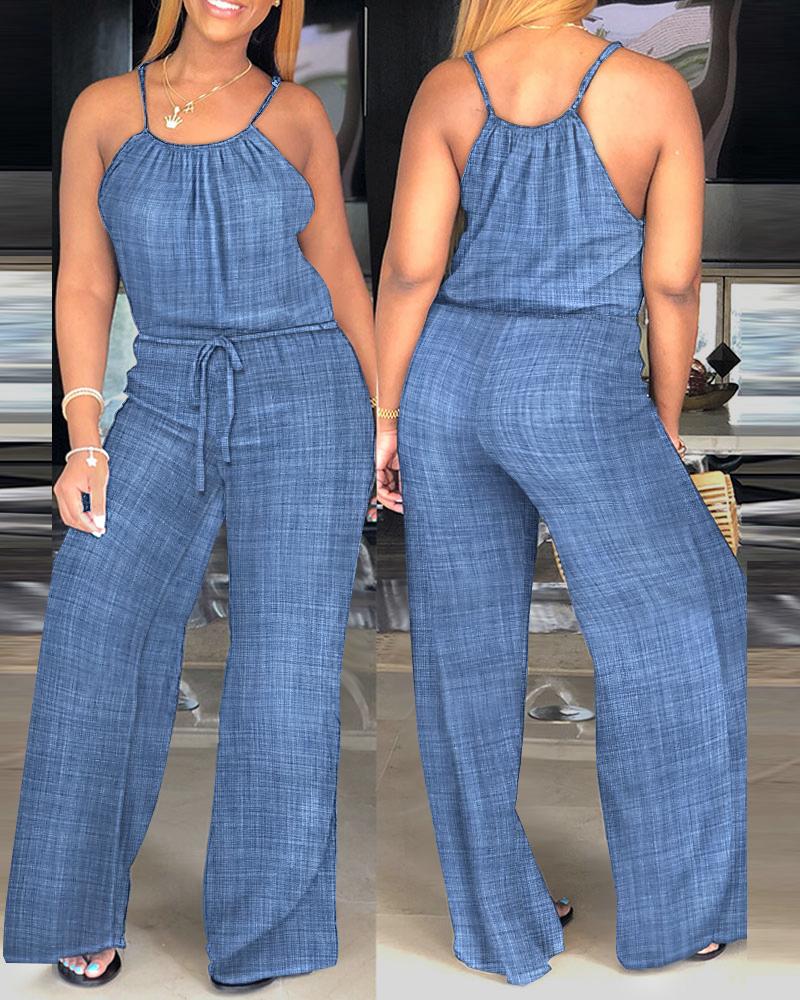 

Spaghetti Strap Drawstring Casual Jumpsuit, Blue