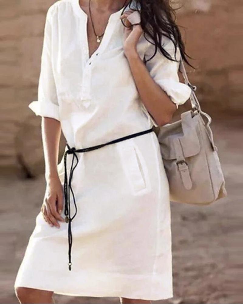 

Button Front Pocket Detail Shirt Dress, White