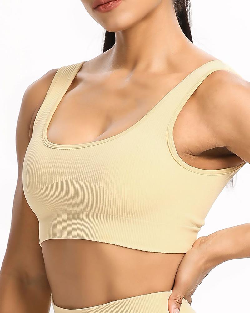 

Skinny Ribbed Sleeveless Sport Cropped Tank Top, Beige