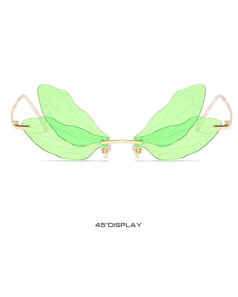 

Colorful Dragonfly Shaped Rimless Frame Sunglasses, Style4