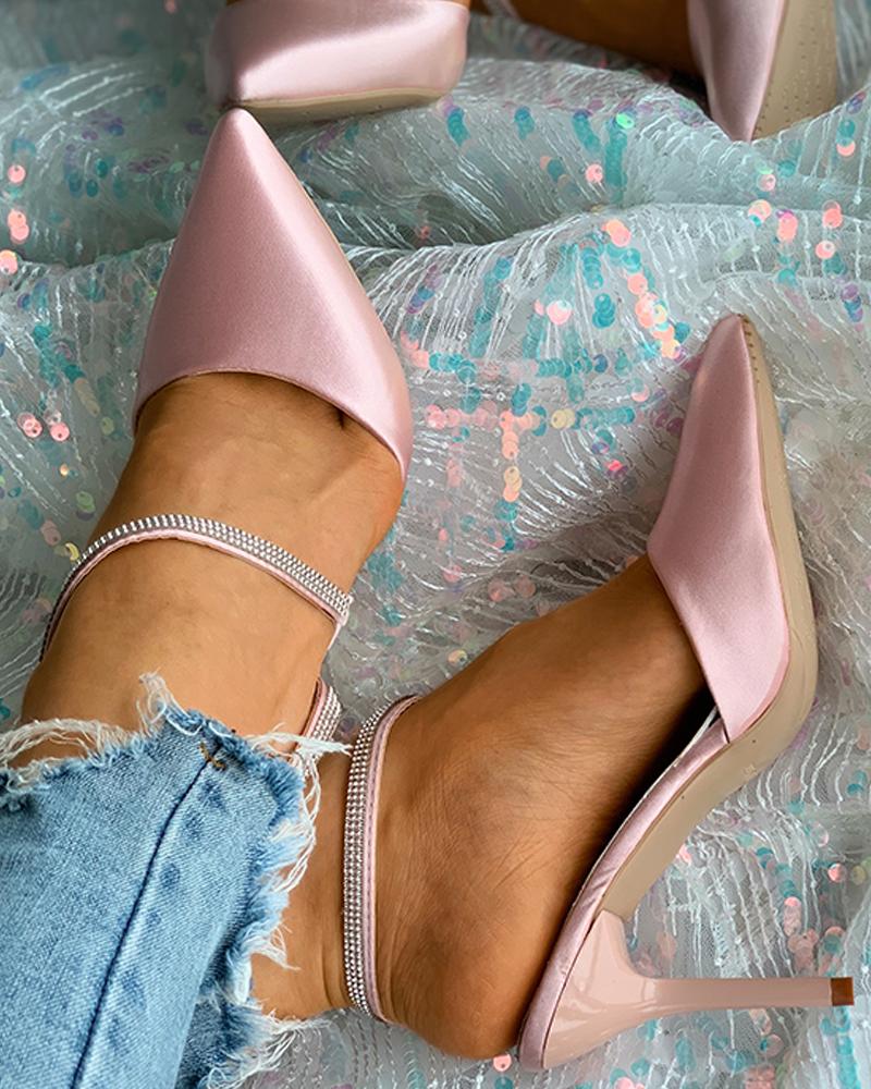 

Studded Decor Strap Pointed Toe Stiletto Heels, Pink