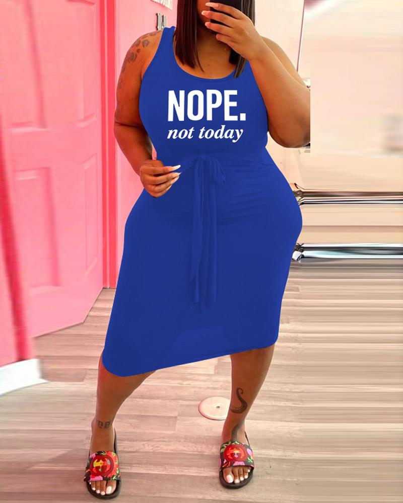 

Plus Size Letter Print Tied Detail Bodycon Dress, Blue