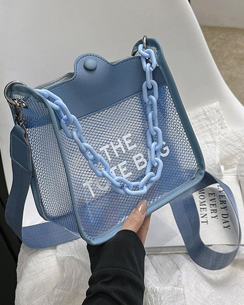 

Hollow Out Handbag Large Capacity Tote Bag, Blue