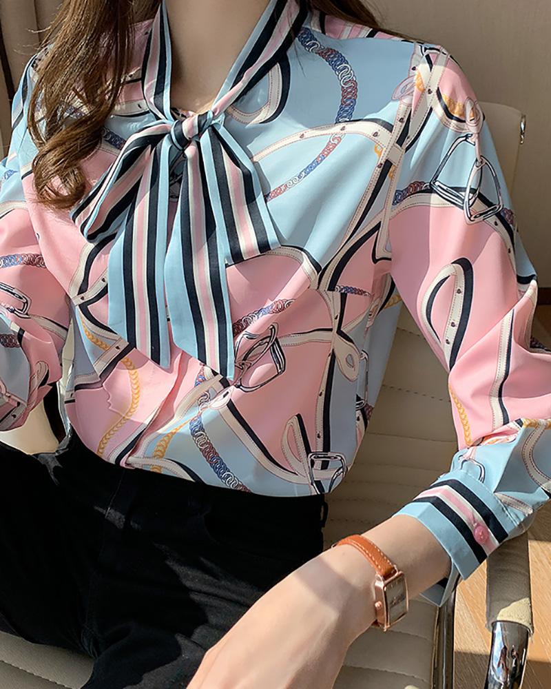 

Colorblock Striped Tied Detail Long Sleeve Shirt, Pink