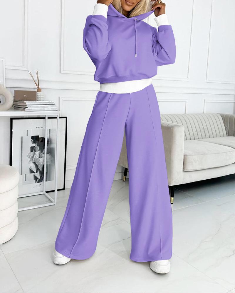 

Fake Two Piece Hoodie & Wide Leg Pant Set, Purple