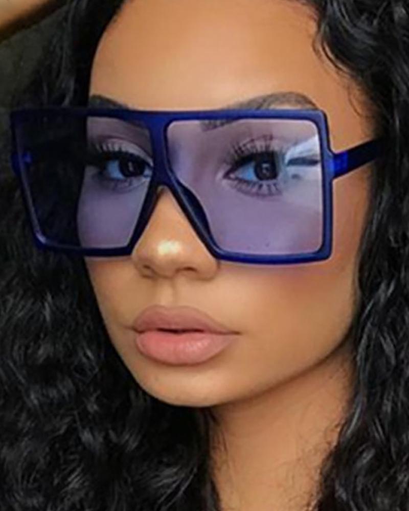 

1Pair Flat Top Big Square Frame Shield Sunglasses, Blue