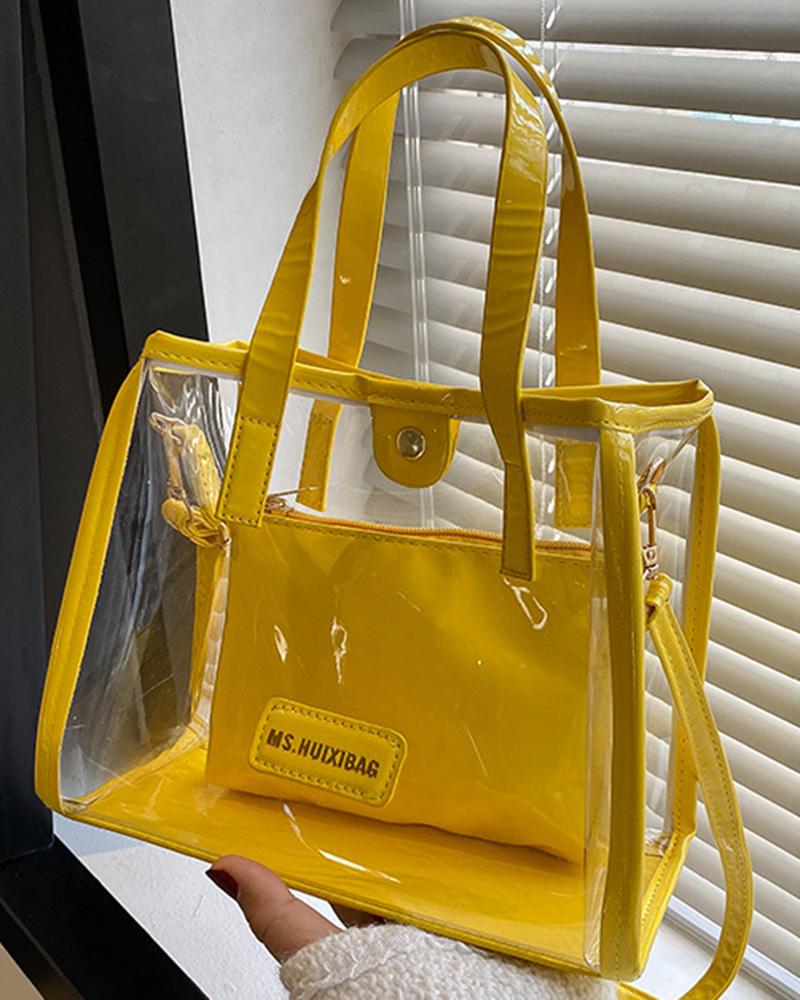 

Clear Large Capacity Shoulder Handbag With Inner Pouch, Yellow