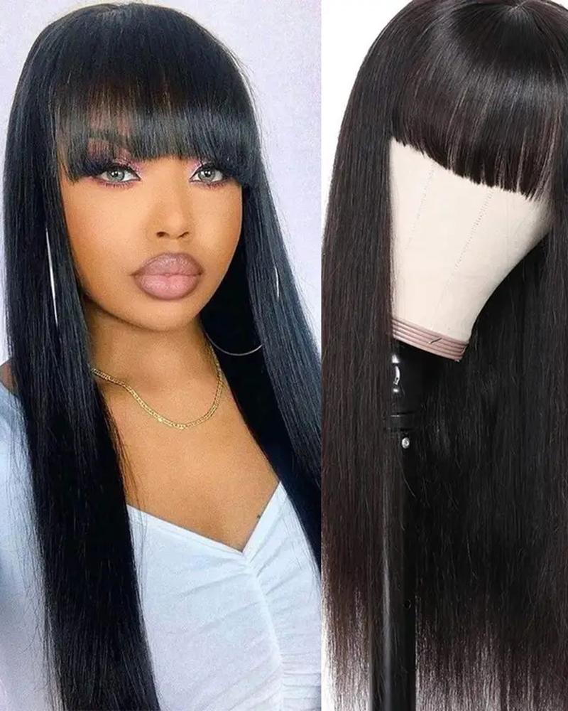 

Long Straight Synthetic Hair Wig With Bangs, Black