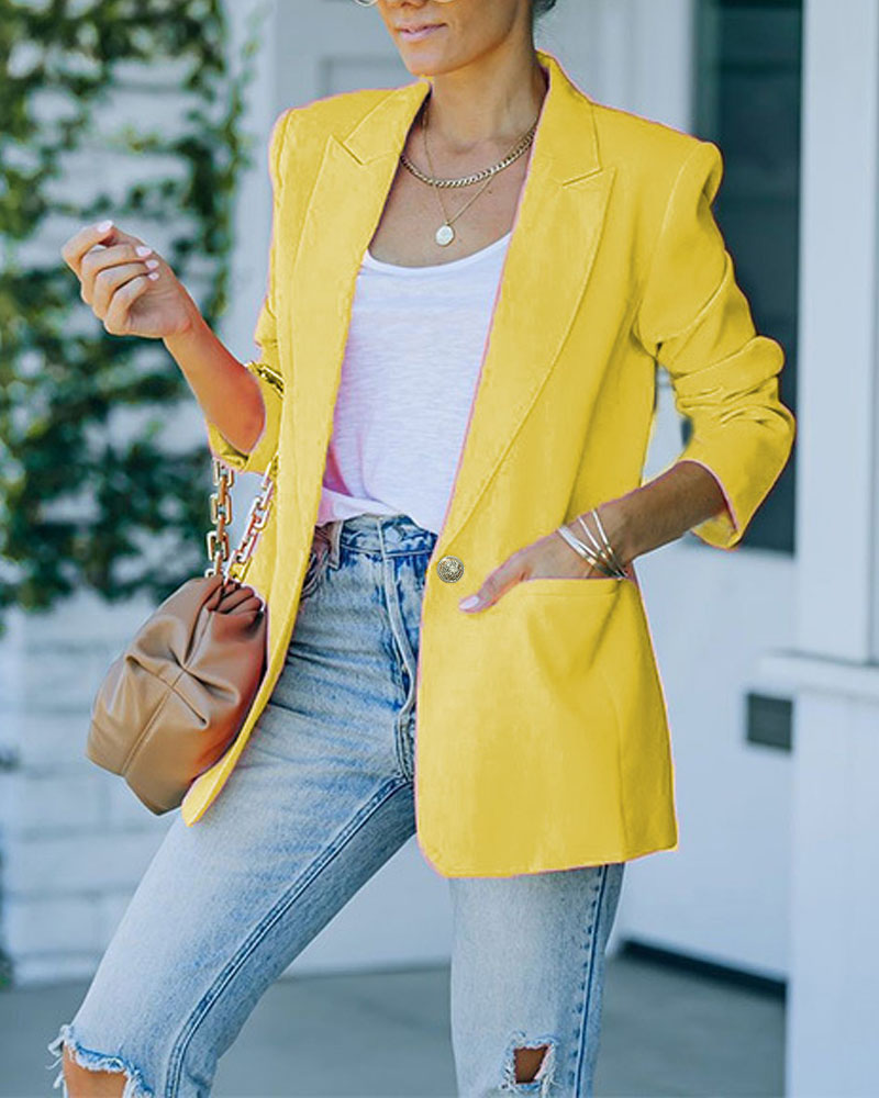 

Long Sleeve Lapel Collar Blazer, Yellow