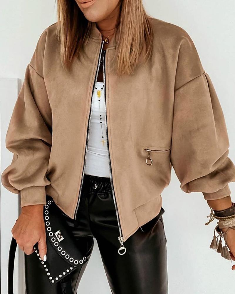 

Zipper Pocket Design Long Sleeve Casual Jacket, Khaki