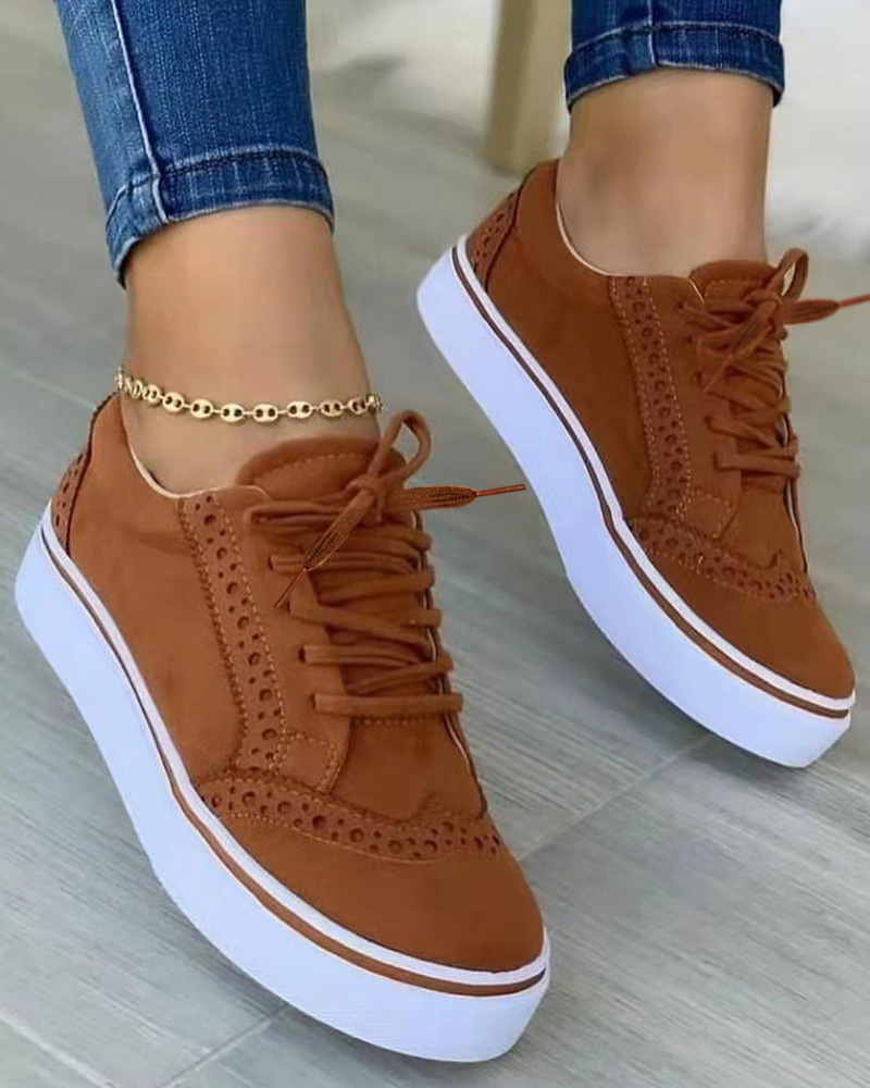 

Hollow Out Lace-up Sneakers, Brown