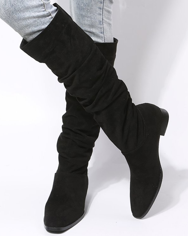 

Ruched Chunky Heel Martin Boots, Black