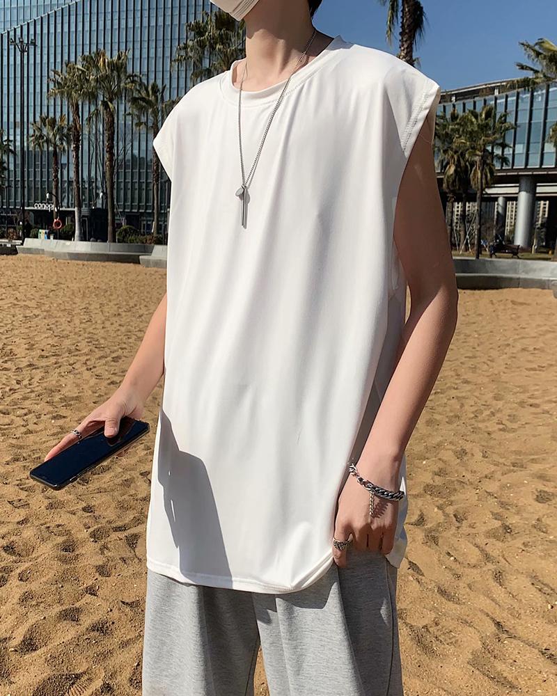 

Solid Sleeveless Sporty Tanks, White