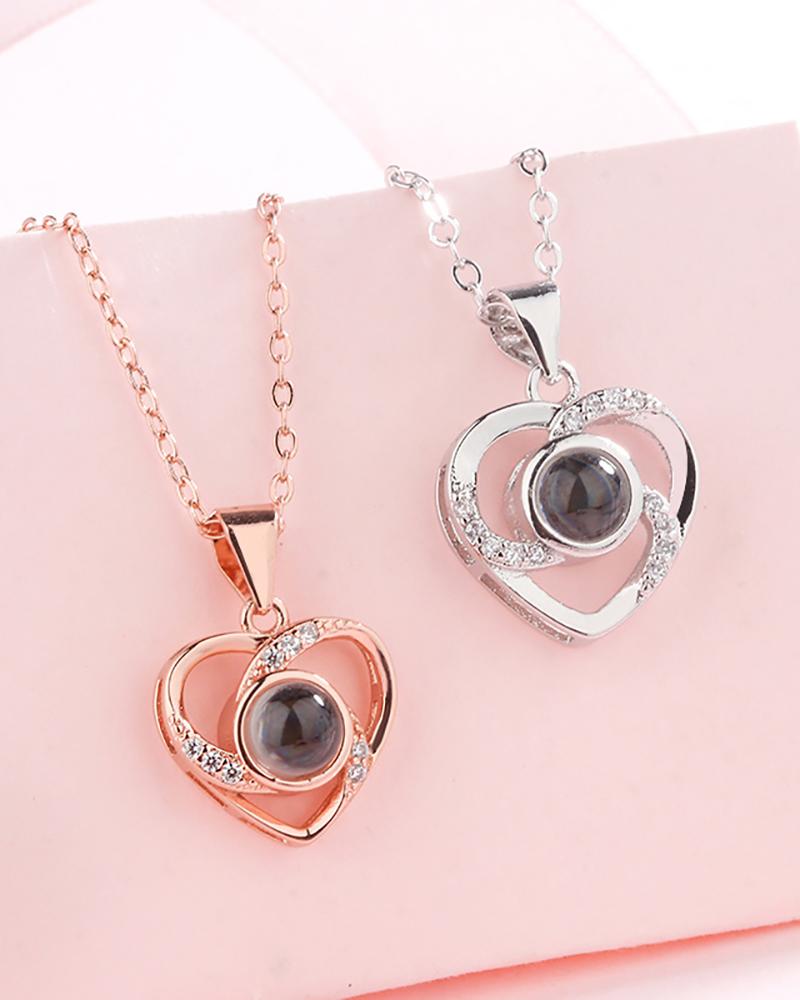 

Valentine's Day Rhinestone Heart Pattern Pendant Chain Necklace, Gold