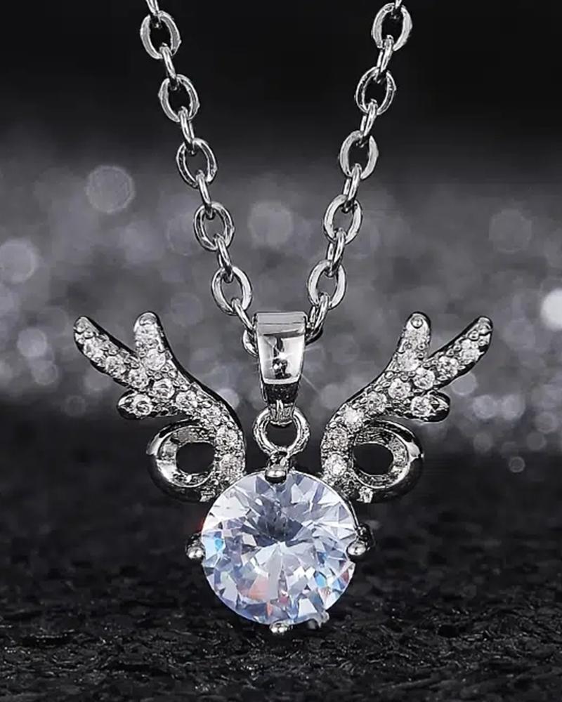 

1pc Christmas Rhinestone Elk Shaped Pendant Necklace, Silver